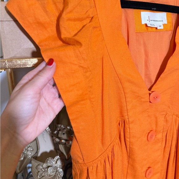 Anthropologie The Renee Flutter Sleeve Linen Button Front Dress - Picture 7 of 8